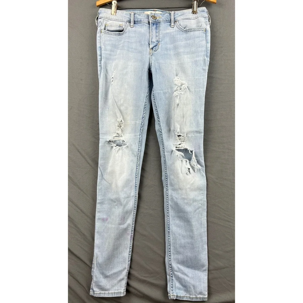 Hollister Jeans Womens 7R 28x30 Low Rise Super Skinny Light Wash Distressed Good